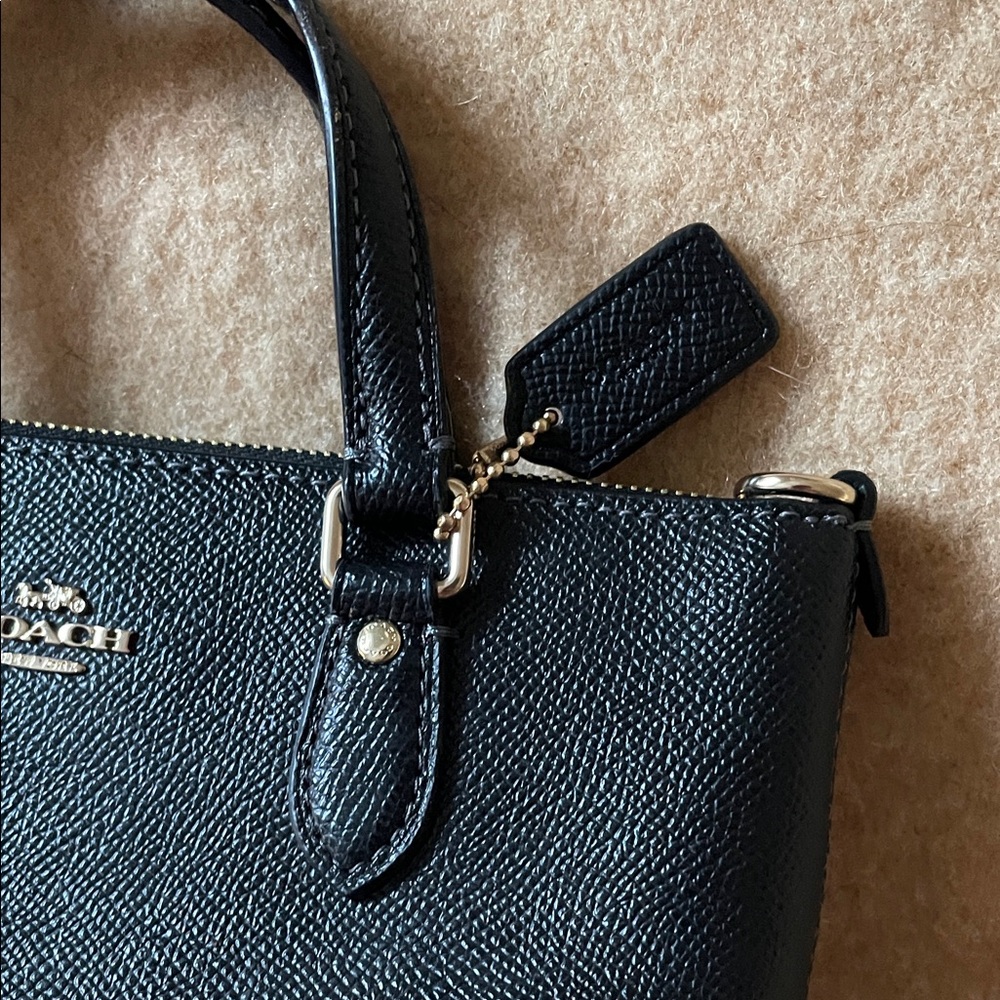 Coach Black Pebbled Genuine Leather Satchel Mini Handbag Tote 90s - Picture 2 of 9